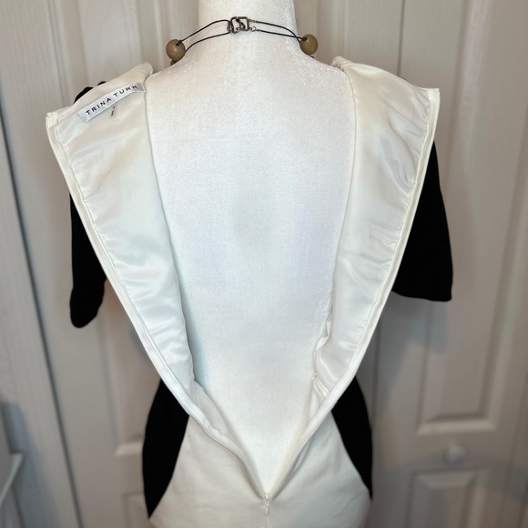 Trina Turk Womens Knit Color Block Short Sleeve Sheath Dress White Black Size 0 - Picture 8 of 11